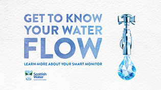 Dundee Domestic Smart Monitor Trial Graphic with Get to Know Your Water Flow text next to a tap with a water drop