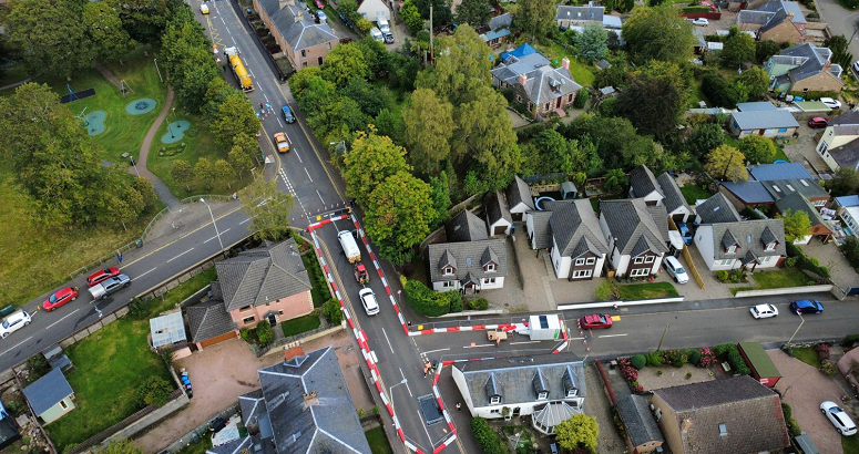 An aerial view of the work site in Rattray