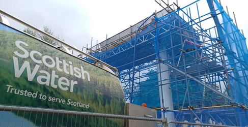 A giant scaffolding tower was used in the first two phases Kings Inch Road Rising Sewer Main Upgrade