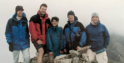 historic image of Mountaineer Tom Millar with a group on a summit for the Skye Munro Challenge