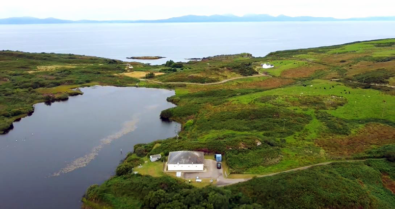 aerial view of water supply reservoir on island of Gigha