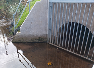 newly installed CSO on watercourse near Pottery Street, Greenock , to reduce flooding issue