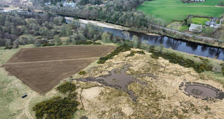 Aerial view of the site with wader scrapes and winter seed area